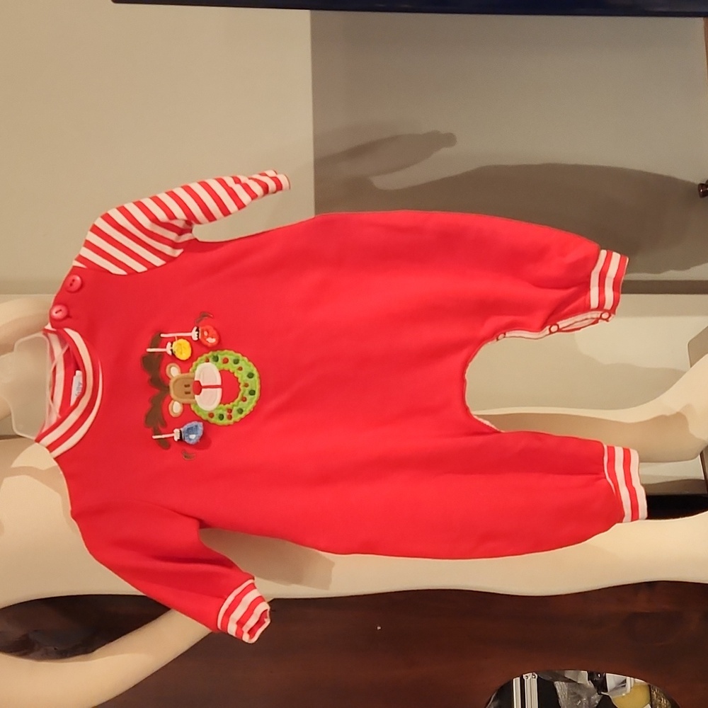 Red and White Christmas Striped Kids with Reindeer Design CLEARANCE